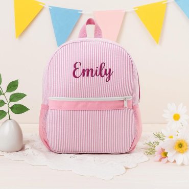 Personalized Toddler Backpack – Custom Kids Seersucker School Bag, Monogram Bookbag for Boys & Girls, Child Gift Idea