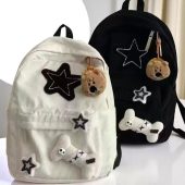 Y2K Corduroy Backpack for Teen Girls | Star Pattern School Bag | Large Capacity Laptop Bookbag | Cute Aesthetic Double Strap Rucksack,Travel