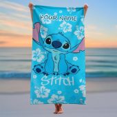 Personalized Stitch Beach Towel, Disneyland Bath Towel For Her, Cute Aloha Vacation Towel, Cartoon Towel, Lilo & Stitch Trip Gift Idea