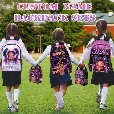 Custom Afro Black Girl Backpack,Custom Name Backpack,Back to School Gifts for Kids,Travel Backpack, Birthday Gift for Girl,Custom Lunch Bag