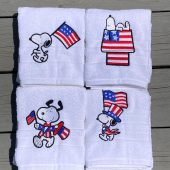 Patriotic Black and White Beagle 4th of July Hand Towel Set of 4 OR Individual Towel – Embroidered Americana Dog Set