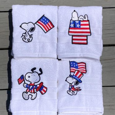 Patriotic Black and White Beagle 4th of July Hand Towel Set of 4 OR Individual Towel – Embroidered Americana Dog Set