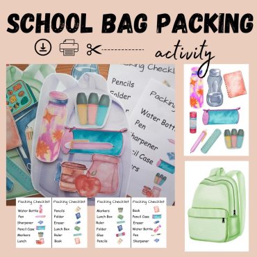 Pack A School Bag Activity, Back To School Activity, School Bag Checklist Game, Busy Book Page, Montessori, Prek, Homeschool Printable