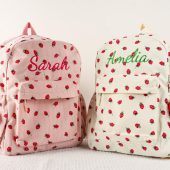 Custom Strawberry Name Backpack, Personalized School Bag For Her, Toddler Embroidered Name Backpack, Personalized Corduroy Backpack For Her
