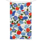 Summer Hand Towels, Coastal Floral Bathroom Towels, Blue Hydrangea Hand Towels, Summer Bathroom Decor, Red White Blue Hand Towel Flowers