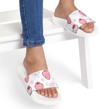 Strawberry Print Youth Sandals, Cute Summer Sandals for Kids, Removable-Strap Flip Flops, Fun Pool Slides, Beachwear for Girls