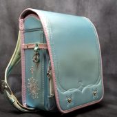 Randoseru Backpack, Light Blue with Purple Trim Japanese Tight Stitch Randoseru Bag, Blue Japanese School Bag