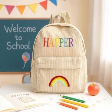 Custom Kids Backpack, Toddler Backpack, Rainbow Embroidered Corduroy Bag – Colorful School Bag, Back to School Gift, Personalized Gift
