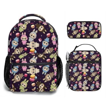 Labubu Backpack Bundle:School Backpack Set with Matching Lunch Bag, Labubu Canvas Backpack Kit & Lunch Bag Bundle