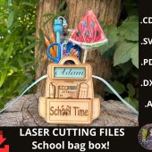School bag box with laser cutting SVG. Pencil case. Gift for the first day of school. Personalized. Gift Ideas for Student. Back to School.