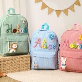 Custom Toddler Backpack,Personalized Kids Backpack,School Bag With Name,Corduroy Bag,Kid Gift,Daycare Bag with name,Bag for Back to School