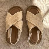 Girls’ Summer Beach Sandals – Soft Sole Retro Princess Shoes with Crisscross Fabric Straps – Non-Slip Open Toe Sandals for Kids Vacation