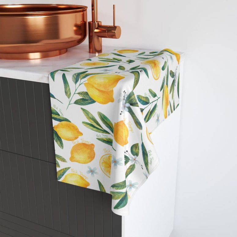 Subtle Anti-Trump Lemon Hand Towel | Funny Political Home Decor, Lemon Kitchen Towel, F*ck Trump Towel , Sarcastic Liberal Gift, FDT Towel