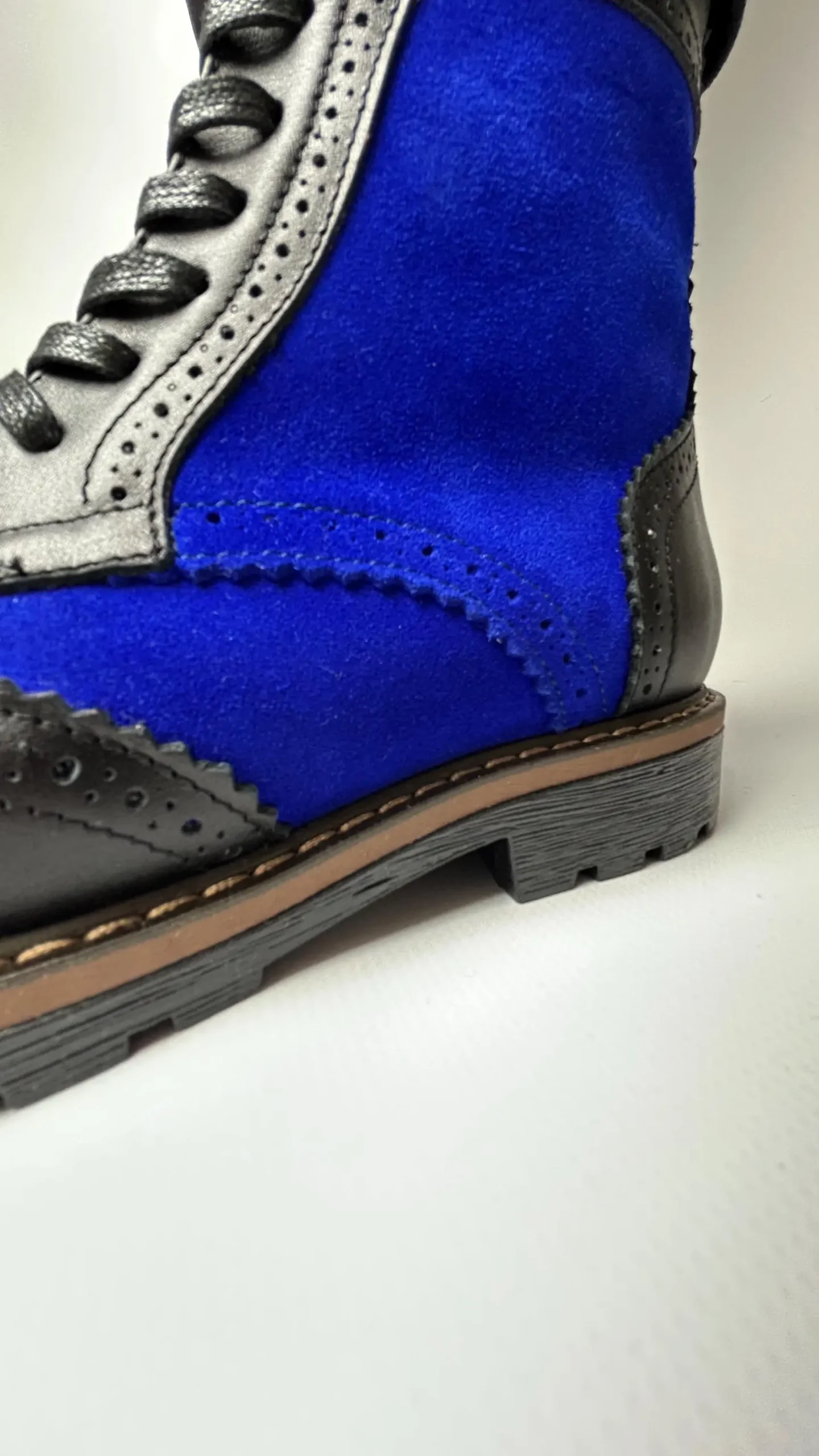 Black Leather & Cobalt Suede Brogue Boots
