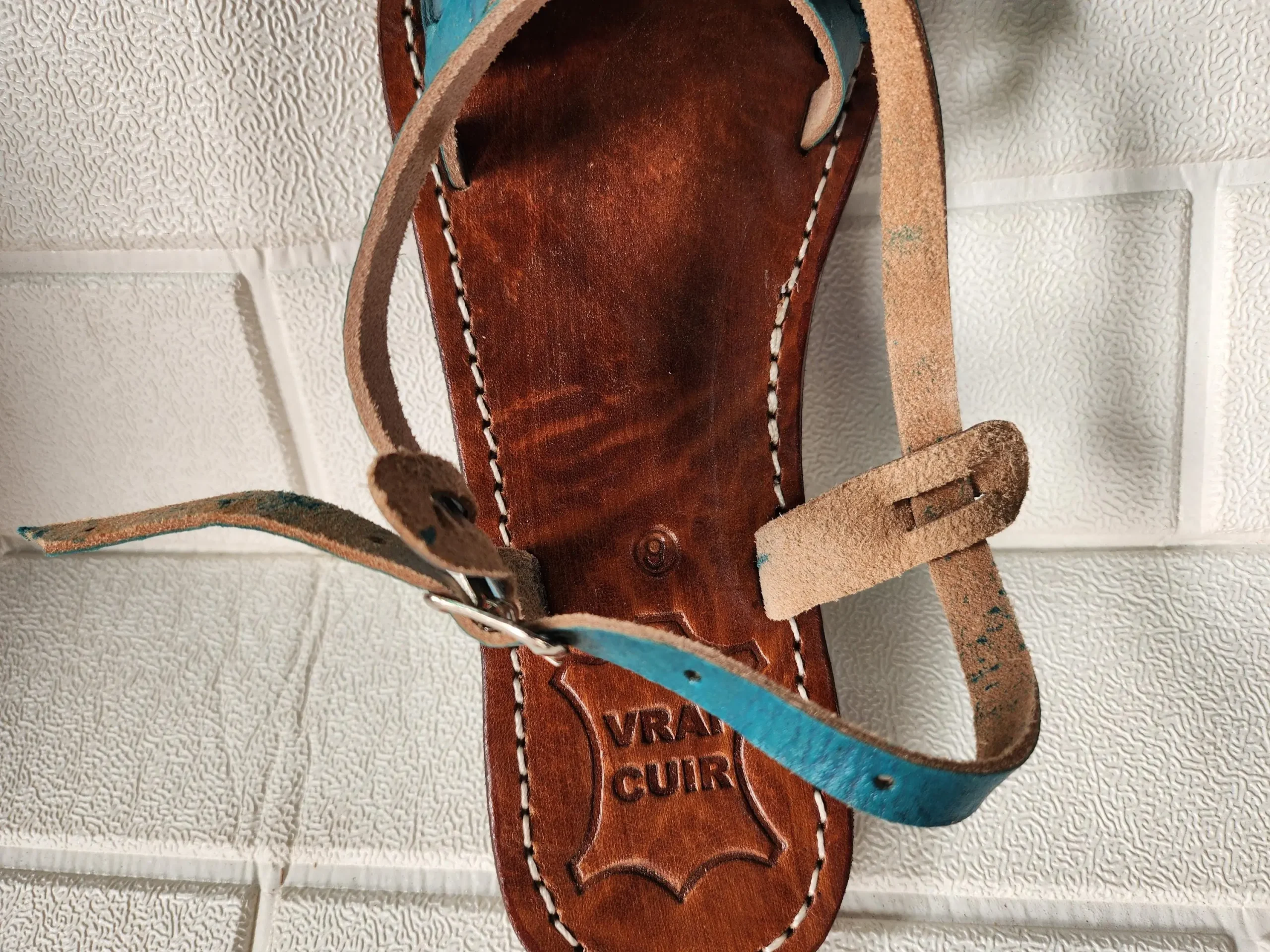 Women’s Turquoise Braided Moroccan Leather Slides