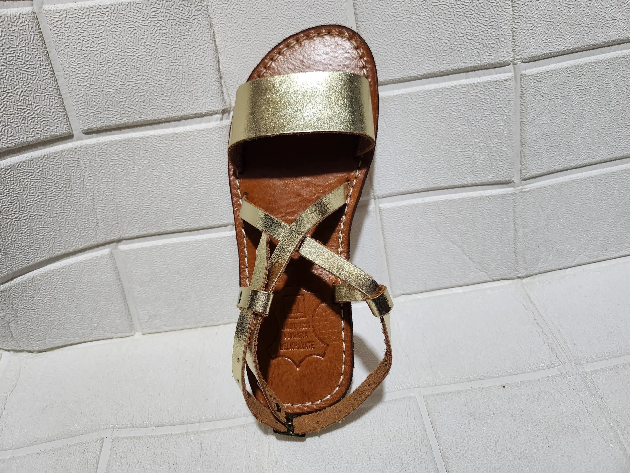 Women’s Gold Crisscross Moroccan Leather Sandals