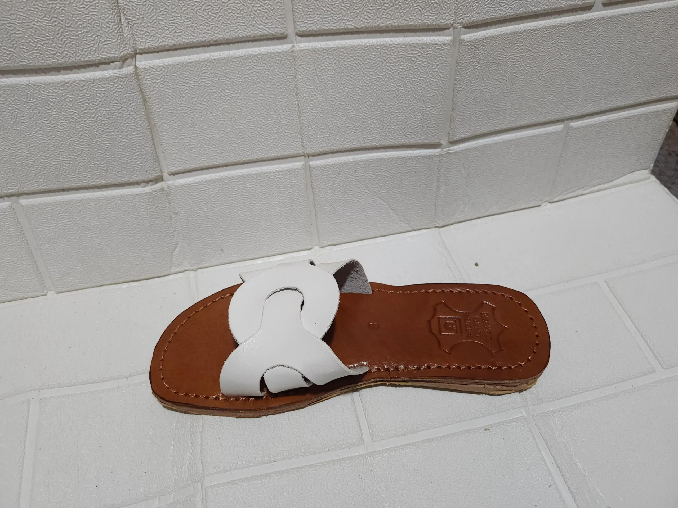 Women’s White Interlocking Strap Moroccan Slides