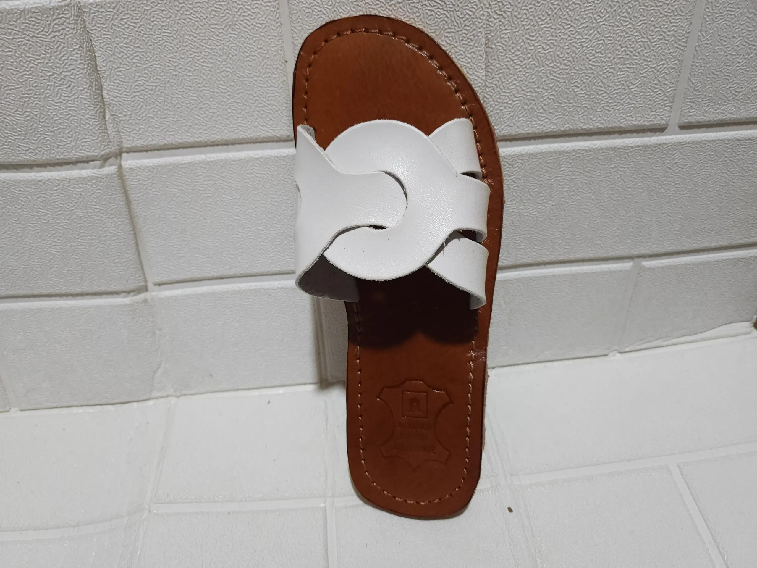 Women’s White Interlocking Strap Moroccan Slides