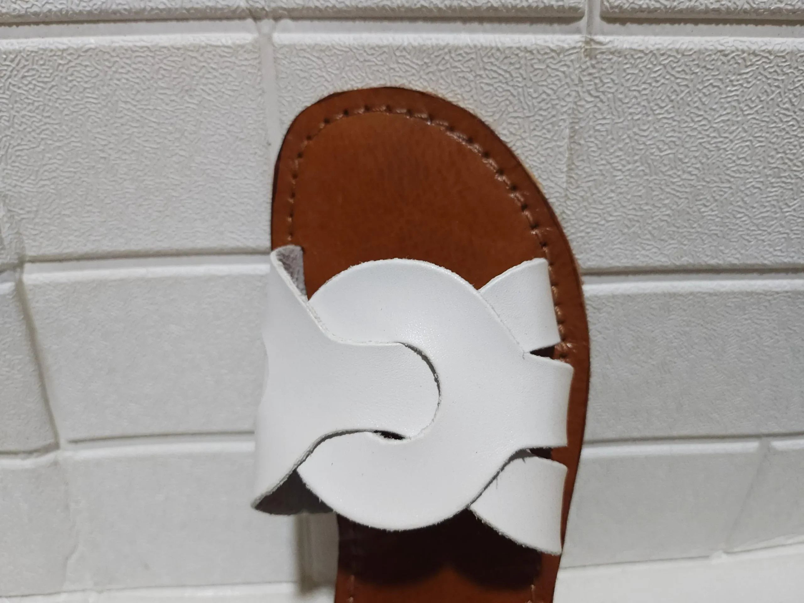 Women’s White Interlocking Strap Moroccan Slides