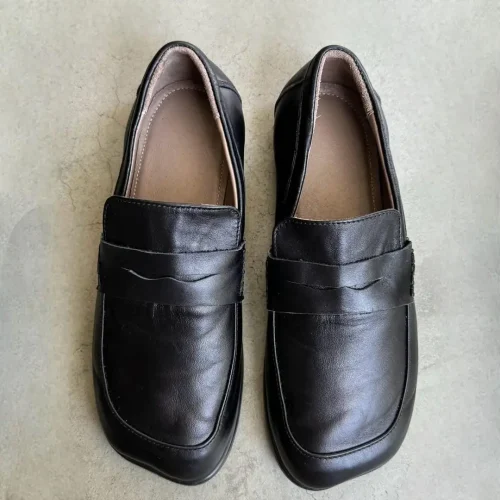 Women Square Toe Flats Handmade Leather Loafers With