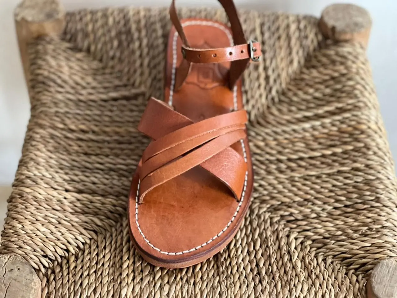 Women’s Brown Cross Strap Moroccan Flat Slides
