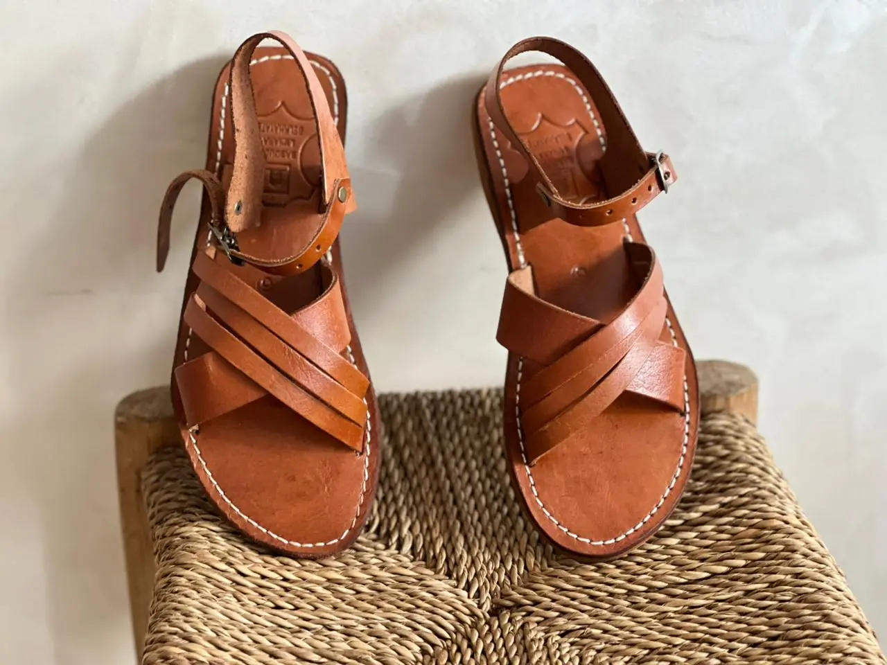Women’s Brown Cross Strap Moroccan Flat Slides